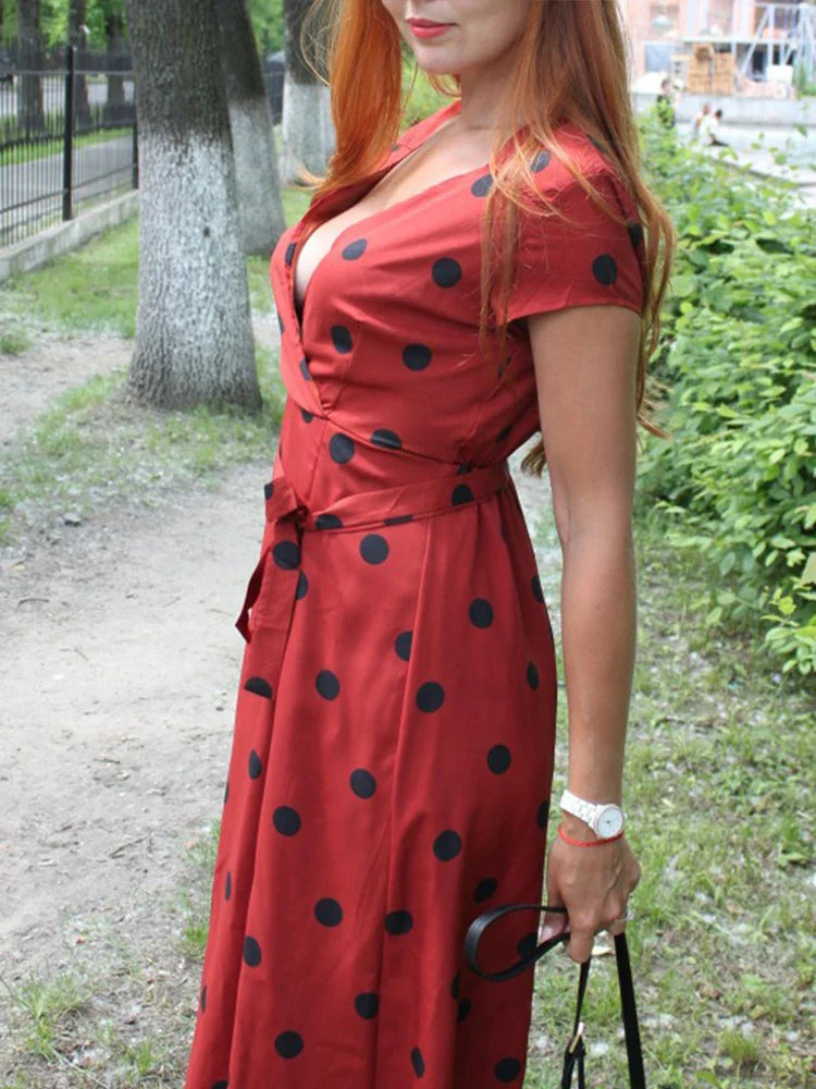 Midi Dress with Dots and Waistband