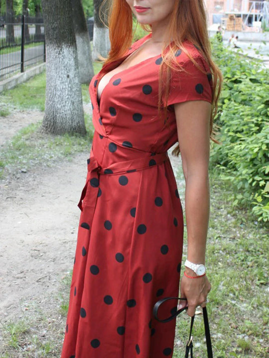 Midi Dress with Dots and Waistband