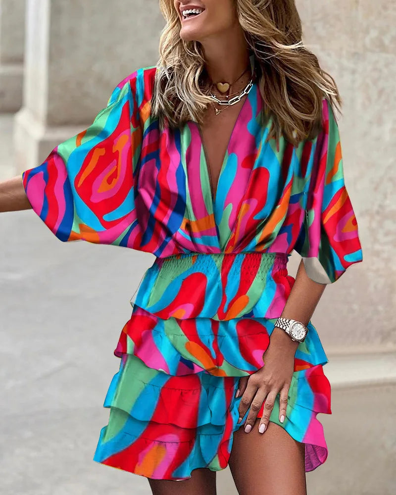 Colorful Mini Dress with Ruffles