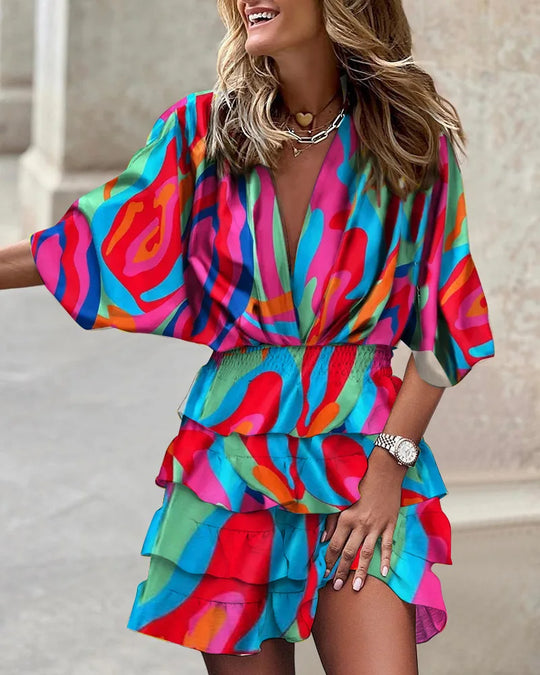 Colorful Mini Dress with Ruffles