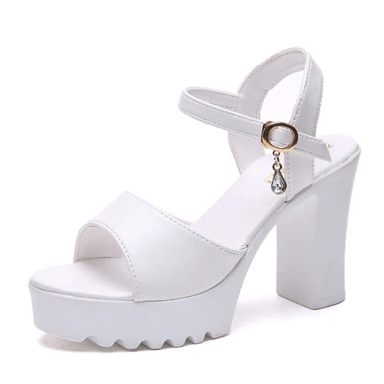 Elegant women's sandals with high heel and decorative buckle