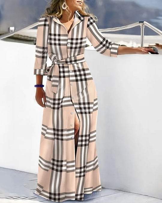 Women's long shirt dress with belt and zebra pattern