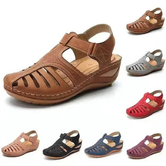 Women's orthopedic sandals with perforated leather