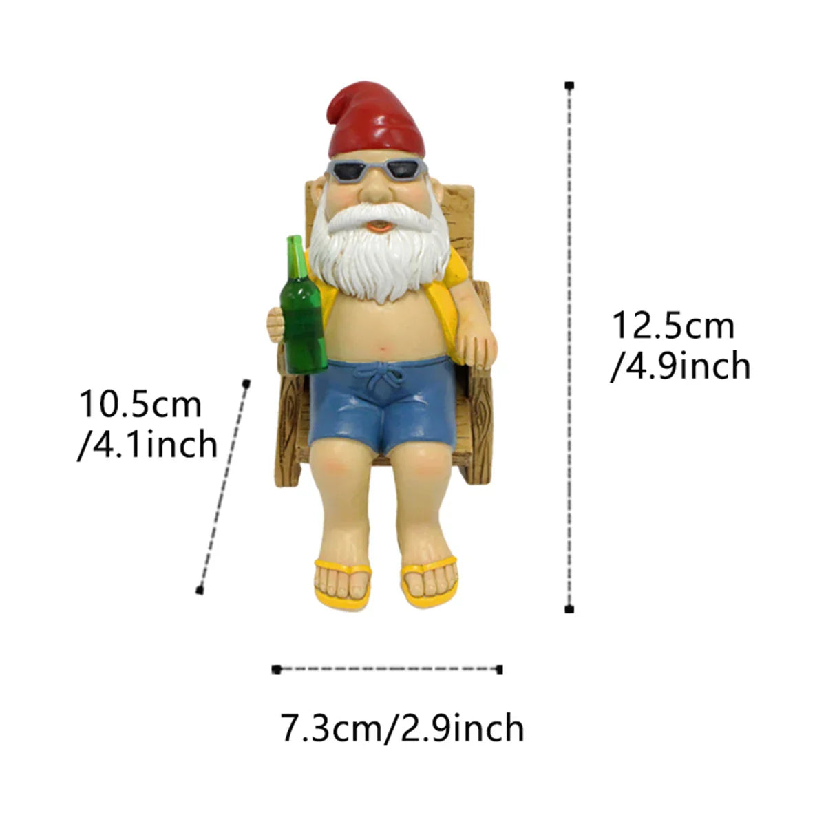 Tuin Kabouter Zonnebadende Beeldje met Ligstoel voor Tuin & Terras | Weerbestendige Hars Tuin Decoratie | Zomer Buiten Ornament