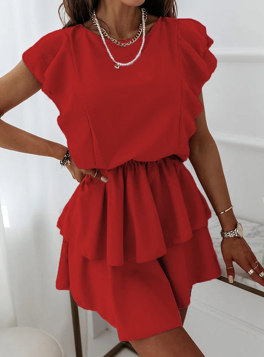 Dress with Ruffles and Puff Sleeves