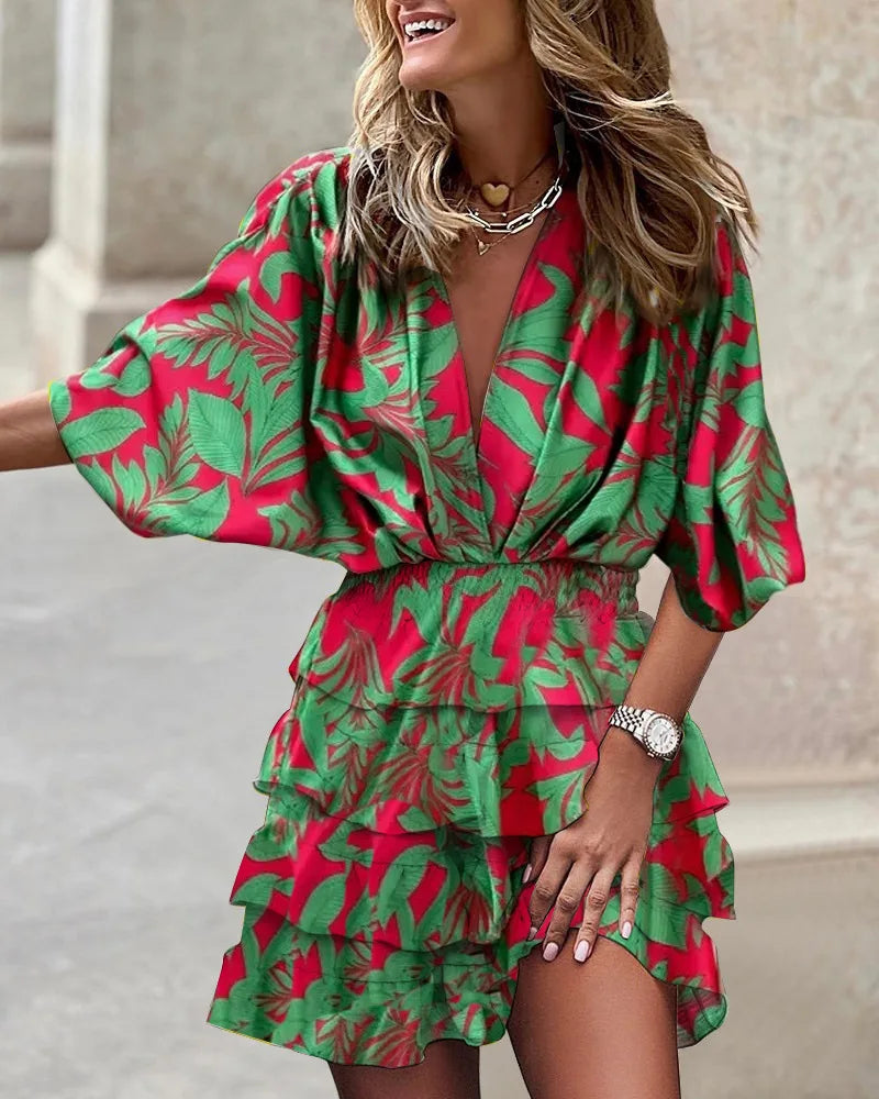 Colorful Mini Dress with Ruffles