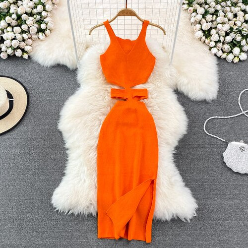 Modern Evening Dress with Cutouts and Decorative Bow