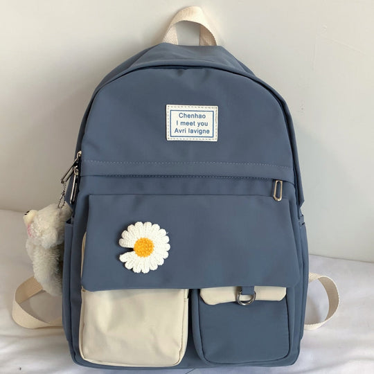Spacious school backpack with floral application 