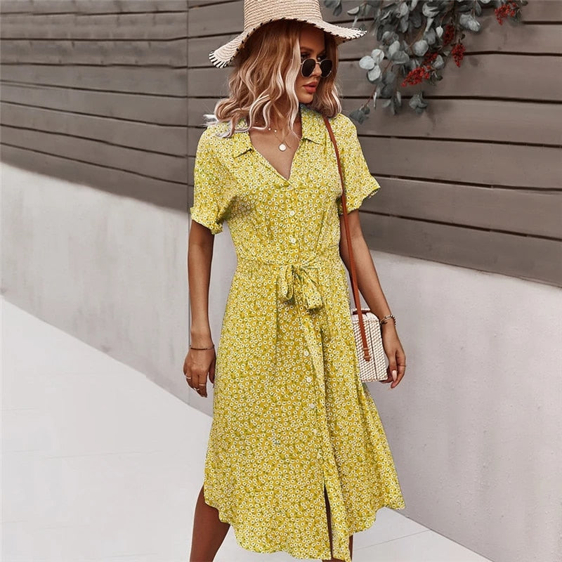 Summer midi dress with floral print