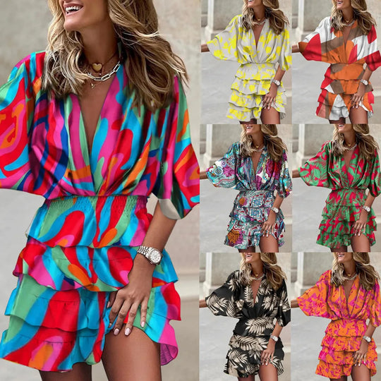 Colorful Mini Dress with Ruffles