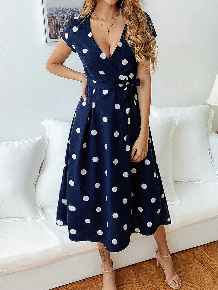Midi Dress with Dots and Waistband