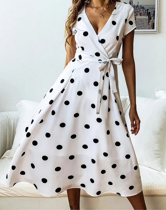 Midi Dress with Dots and Waistband