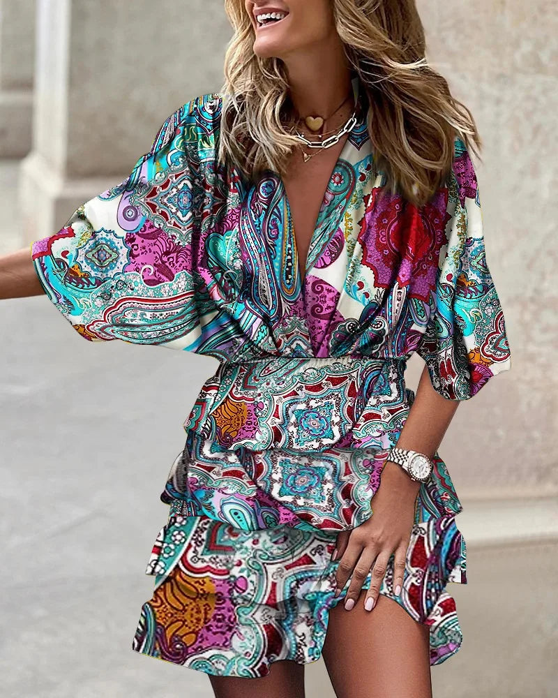 Colorful Mini Dress with Ruffles