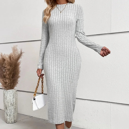 Women's elegant midi dress in ribbed fabric