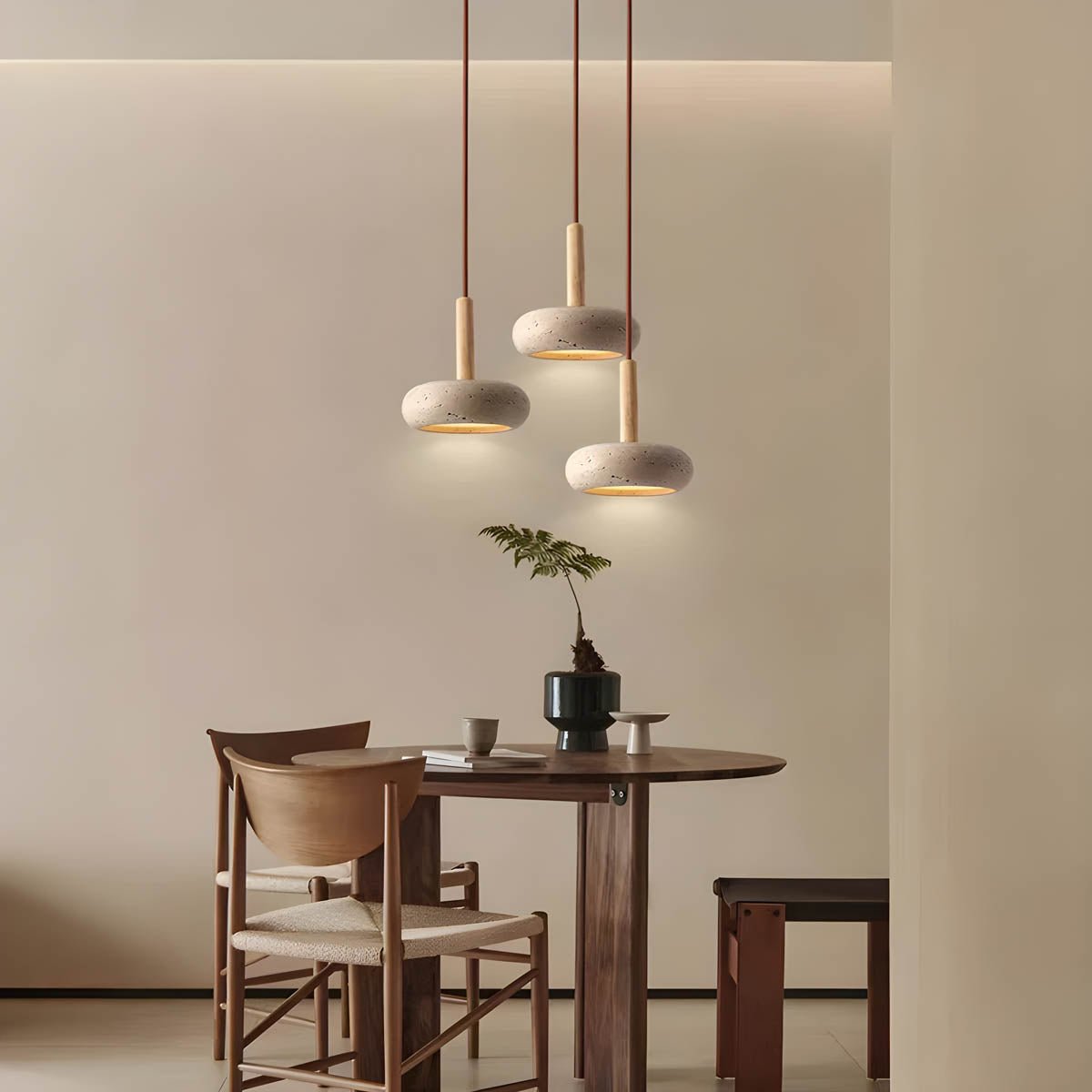 OSHO Stone Pendant Lamp Yellow Travertine Hanging Light | Natural Stone LED Pendant | Neutral & 3-Color Light | Indoor Ceiling Lighting