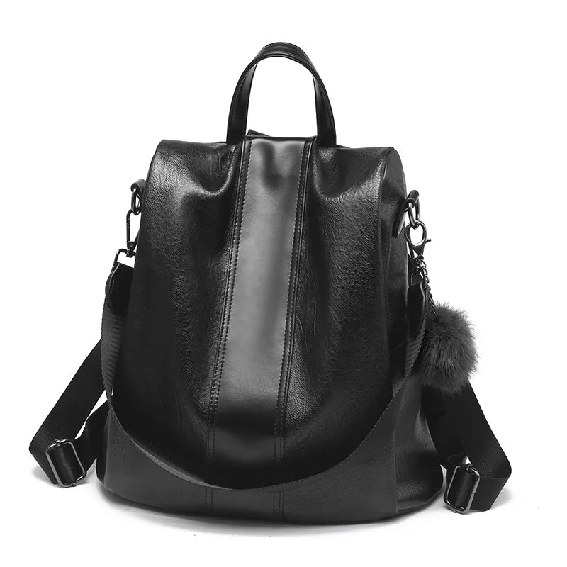 Elegant leather women's backpack with detachable shoulder strap