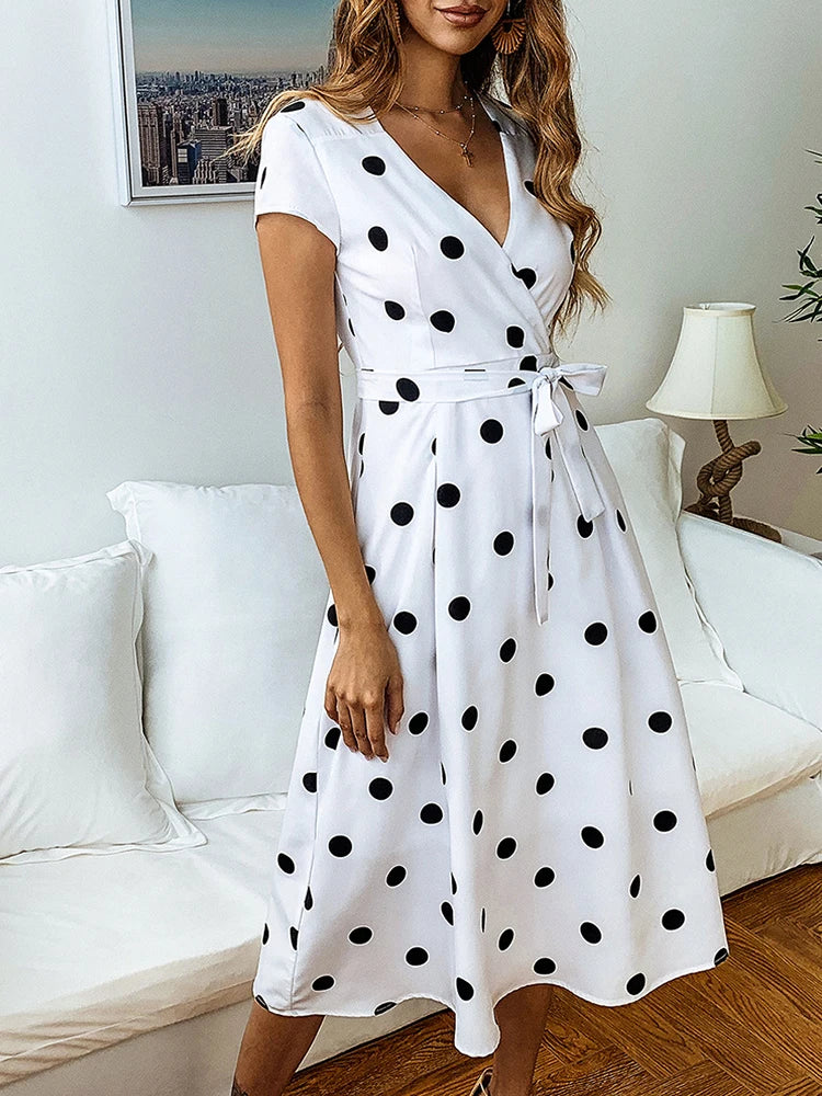 Midi Dress with Dots and Waistband