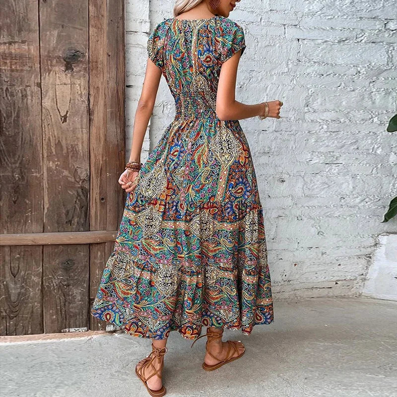 Lightweight Maxi Dress with Ethnic Pattern