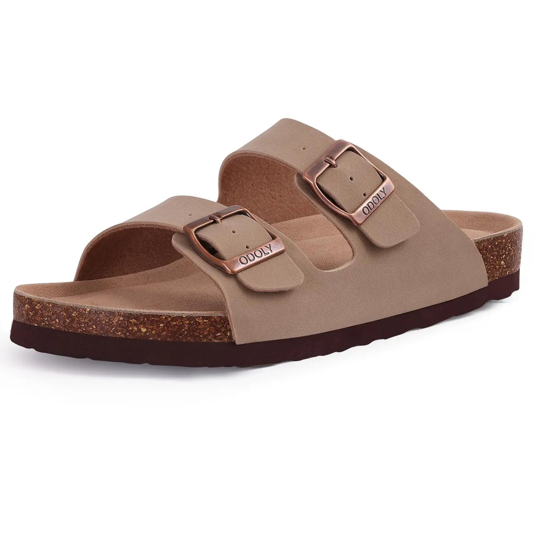 Orthopedic sandals with cork sole and two straps