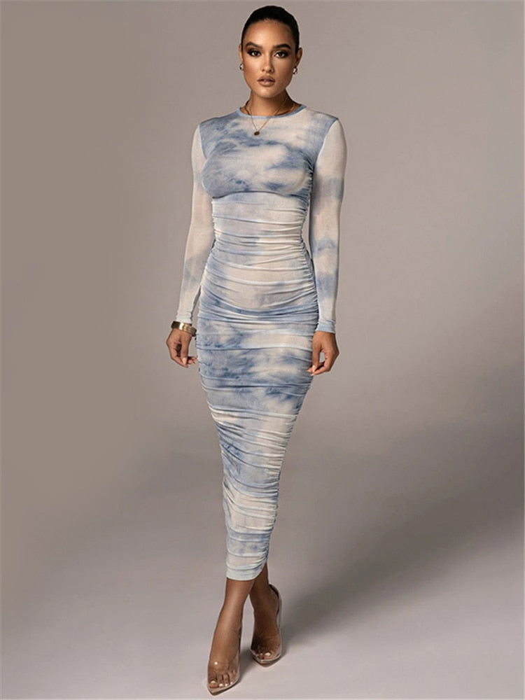 Dress with Wrinkle Effect and Long Sleeves