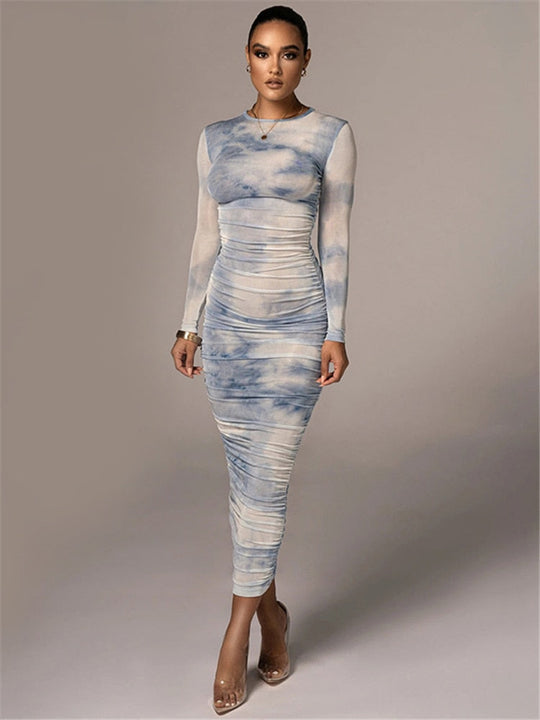 Dress with Wrinkle Effect and Long Sleeves