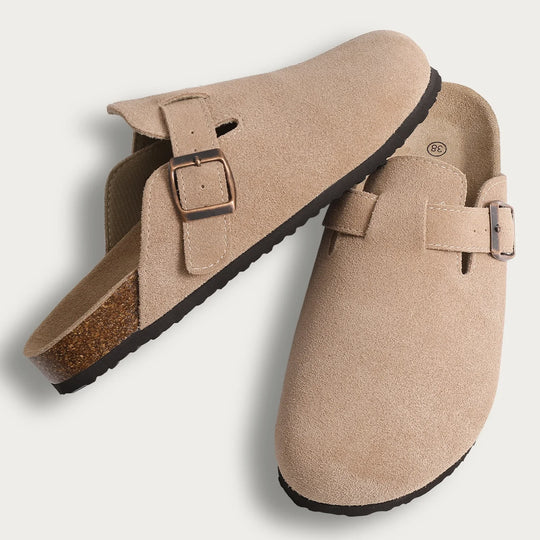 Women's suede sandals with cork sole