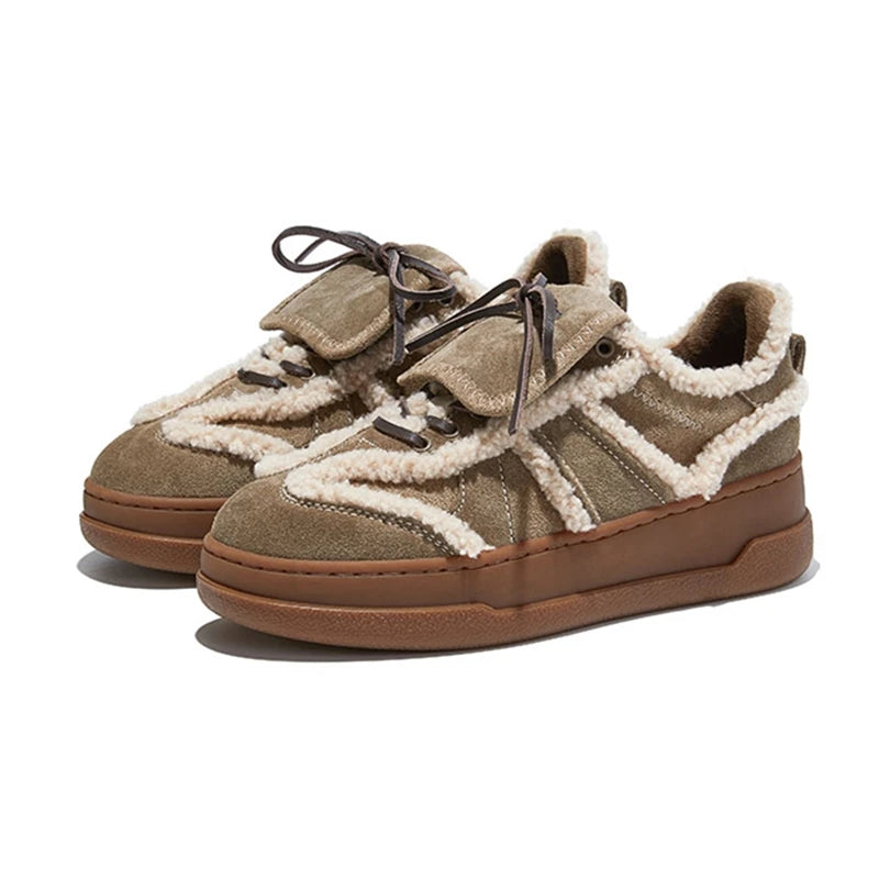 Women's Winter Sneakers | Fleece Lined | Genuine Leather Look | Non-Slip Flats