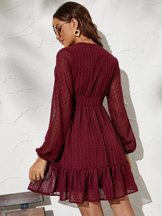 Dress with Long, Sheer Sleeves and Ruffles