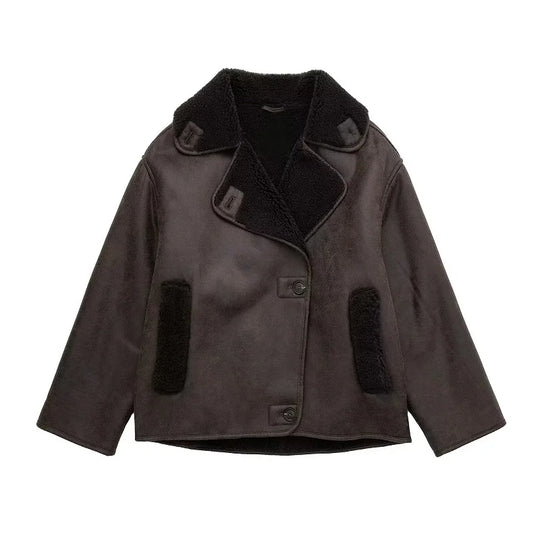 Women's Leather Winter Coat | Plush Lining | Wide Collar