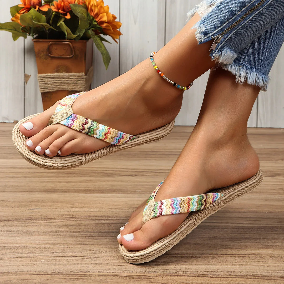 Women's sandals with colorful braided straps