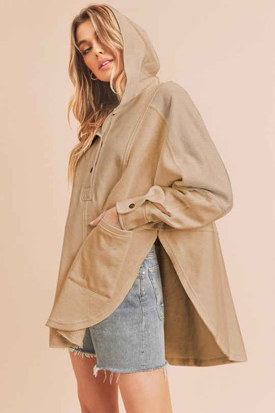 Slit Half Snap Oversize Hoodie | Casual Oversized Hoodie with Split &amp; Half-Snap
