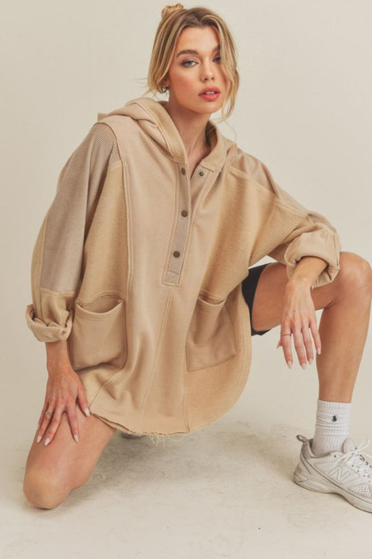 Slit Half Snap Oversize Hoodie | Casual Oversized Hoodie with Split &amp; Half-Snap