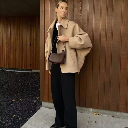 Women's Oversized Coat | Classic Lapel Collar | Wool Look | Winter Coat 
