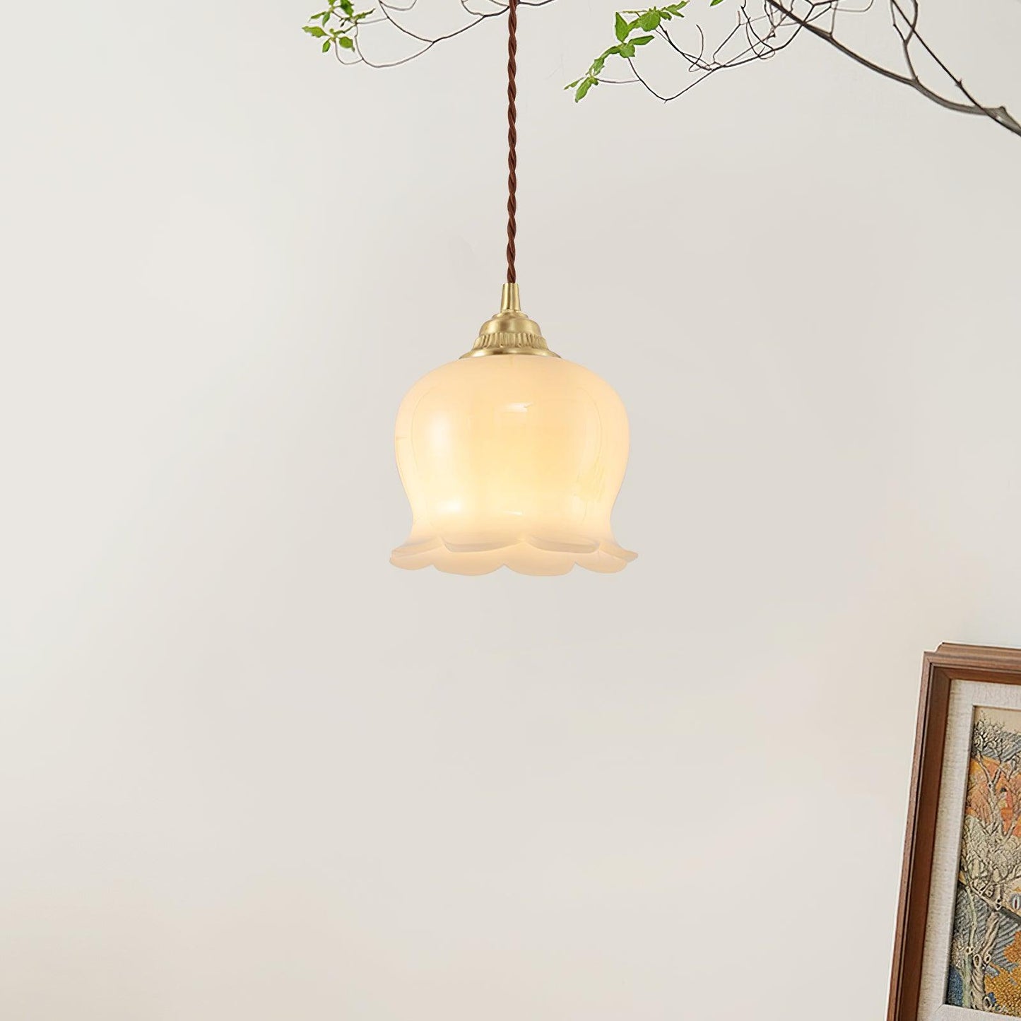 Valley Flower Pendant Lamp Floral Ceiling Light | Brass & Resin Design | E26/E27 Socket | Adjustable 150cm Hanging Cable