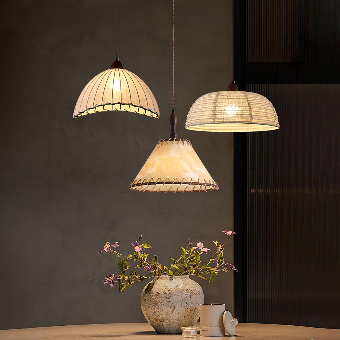 Wood and Fabric Pendant Lamp Scandinavian Natural Hanging Light | Soft Diffused Lighting | E26 E27 Compatible | Dining Living Room Ceiling Light