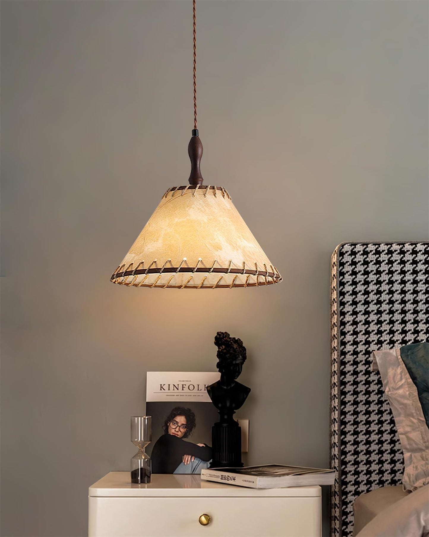 Wood and Fabric Pendant Lamp Scandinavian Natural Hanging Light | Soft Diffused Lighting | E26 E27 Compatible | Dining Living Room Ceiling Light