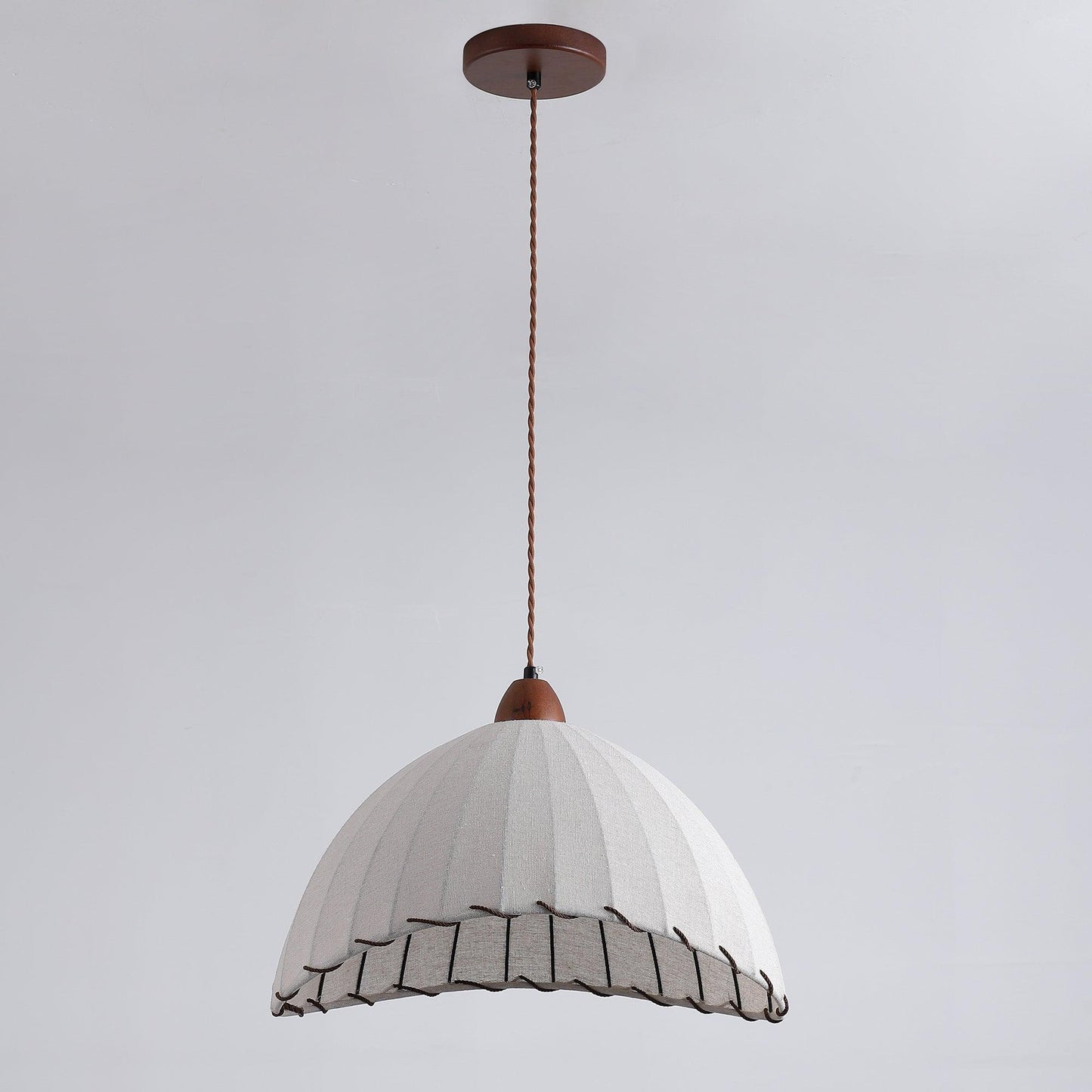 Wood and Fabric Pendant Lamp Scandinavian Natural Hanging Light | Soft Diffused Lighting | E26 E27 Compatible | Dining Living Room Ceiling Light
