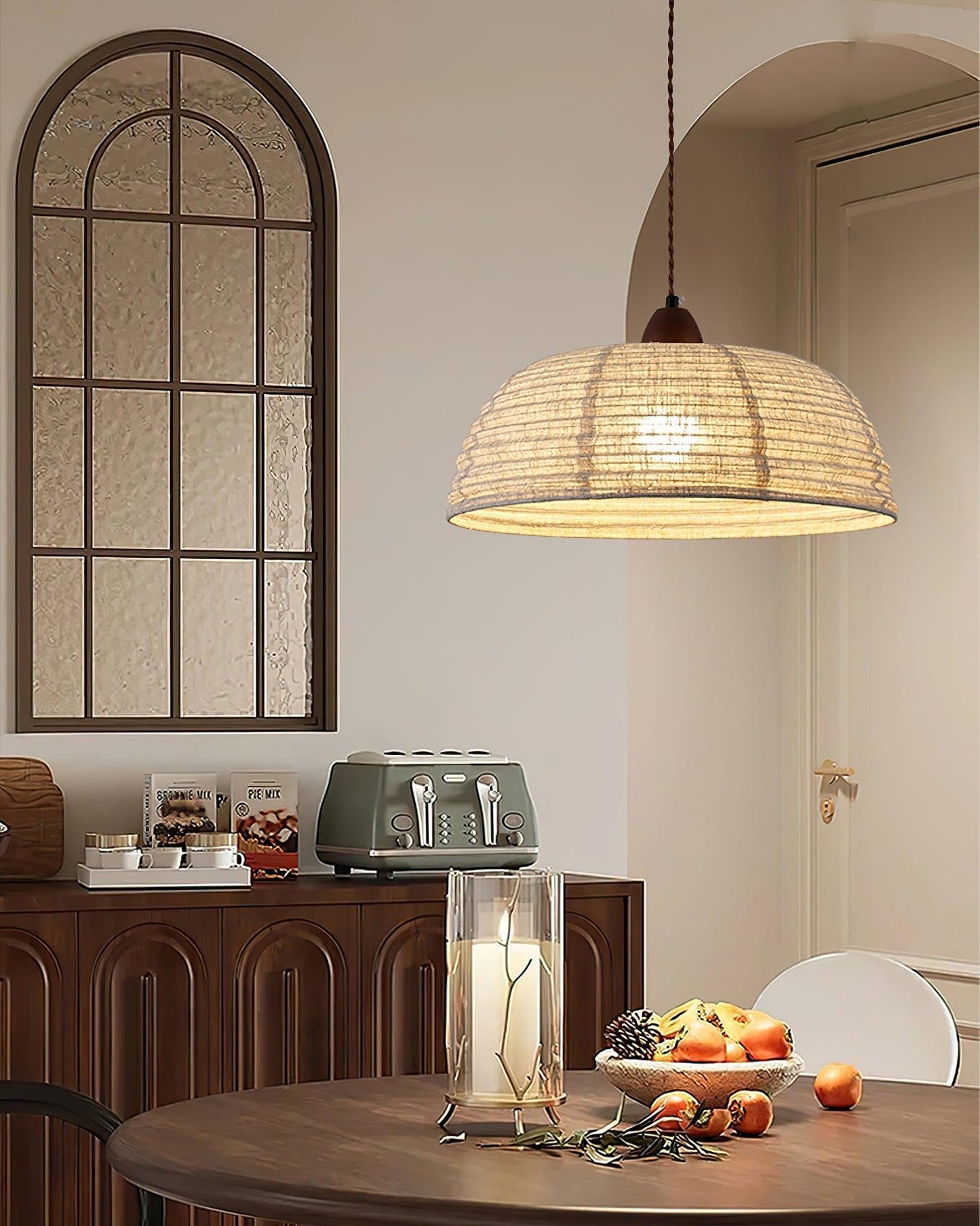 Wood and Fabric Pendant Lamp Scandinavian Natural Hanging Light | Soft Diffused Lighting | E26 E27 Compatible | Dining Living Room Ceiling Light