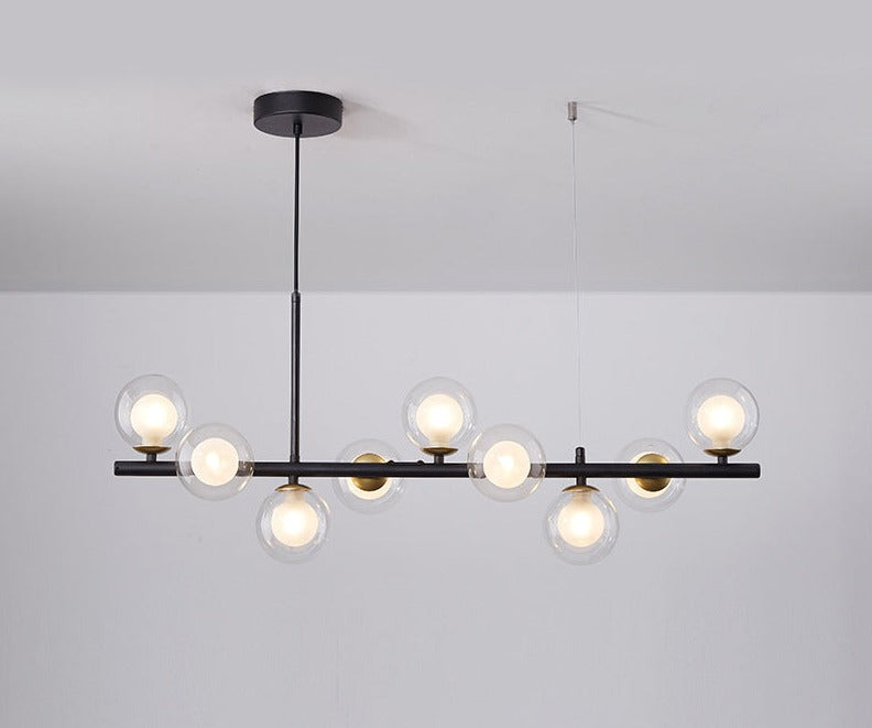 Luxury Dining Table Pendant Lamp 9-Light Linear Chandelier | Iron Glass | 83×24cm | Adjustable Height 1m | Modern Dining Room Lighting