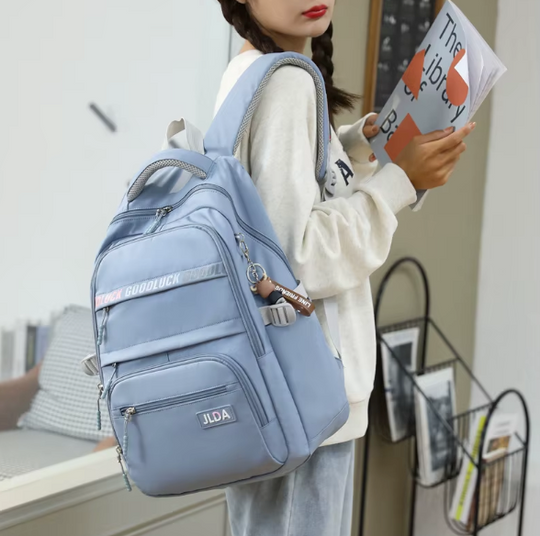 Large school backpack with many pockets