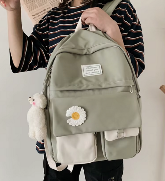 Spacious school backpack with floral application 