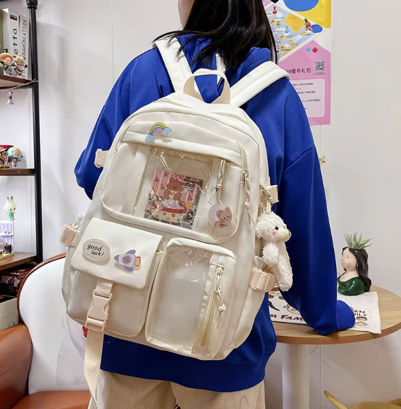 Cute school backpack with transparent pockets