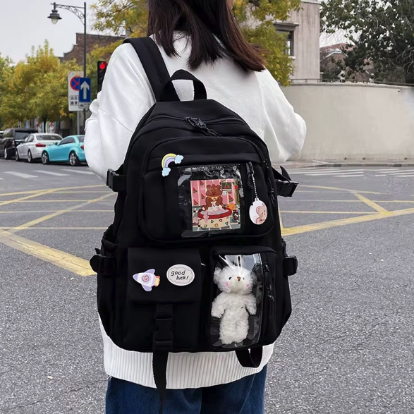 Cute school backpack with transparent pockets
