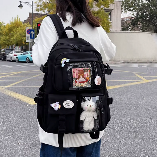Cute school backpack with transparent pockets