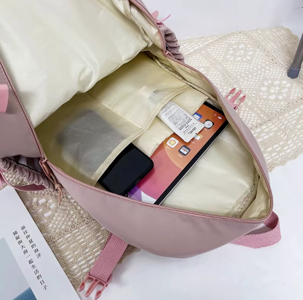 Cute school backpack with transparent pockets