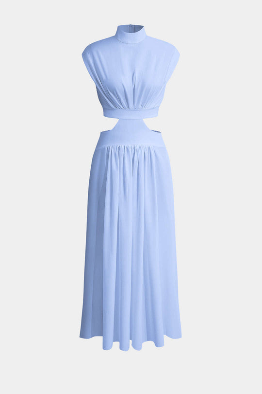 Mock Neck Cut Out Pleated Maxi Dress 