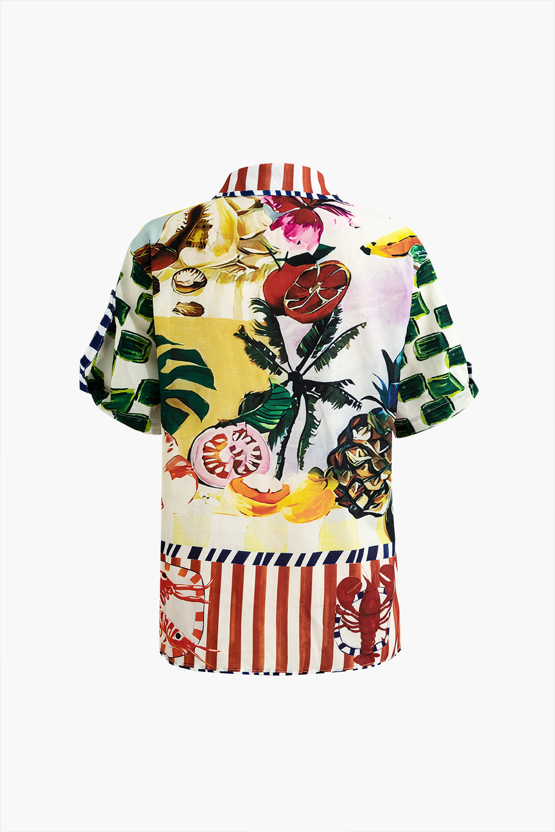 Saffron - Striking Tropical Print Women's Crop Shirt