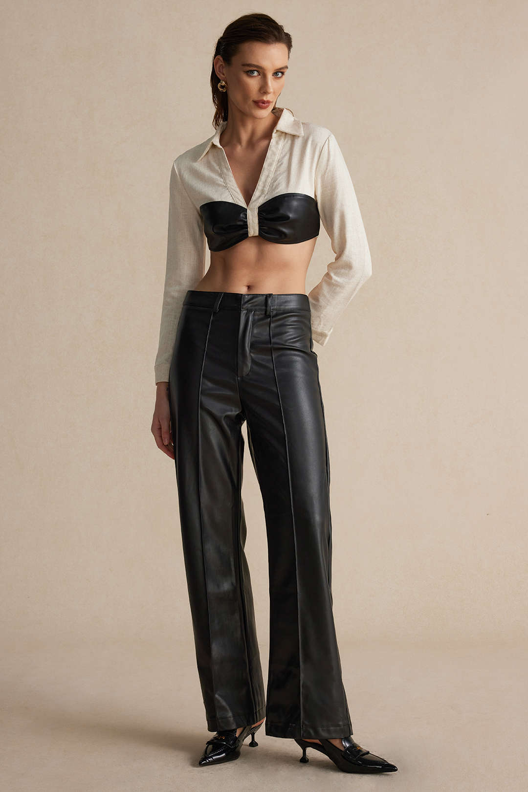 Yasmine - Modern and Chic Women's Color Block Wrinkled Shirt