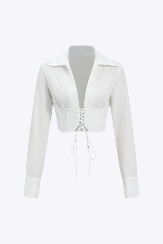 Annabelle - Modern Lace-Up Detailing Women's Long Sleeve Shirt
