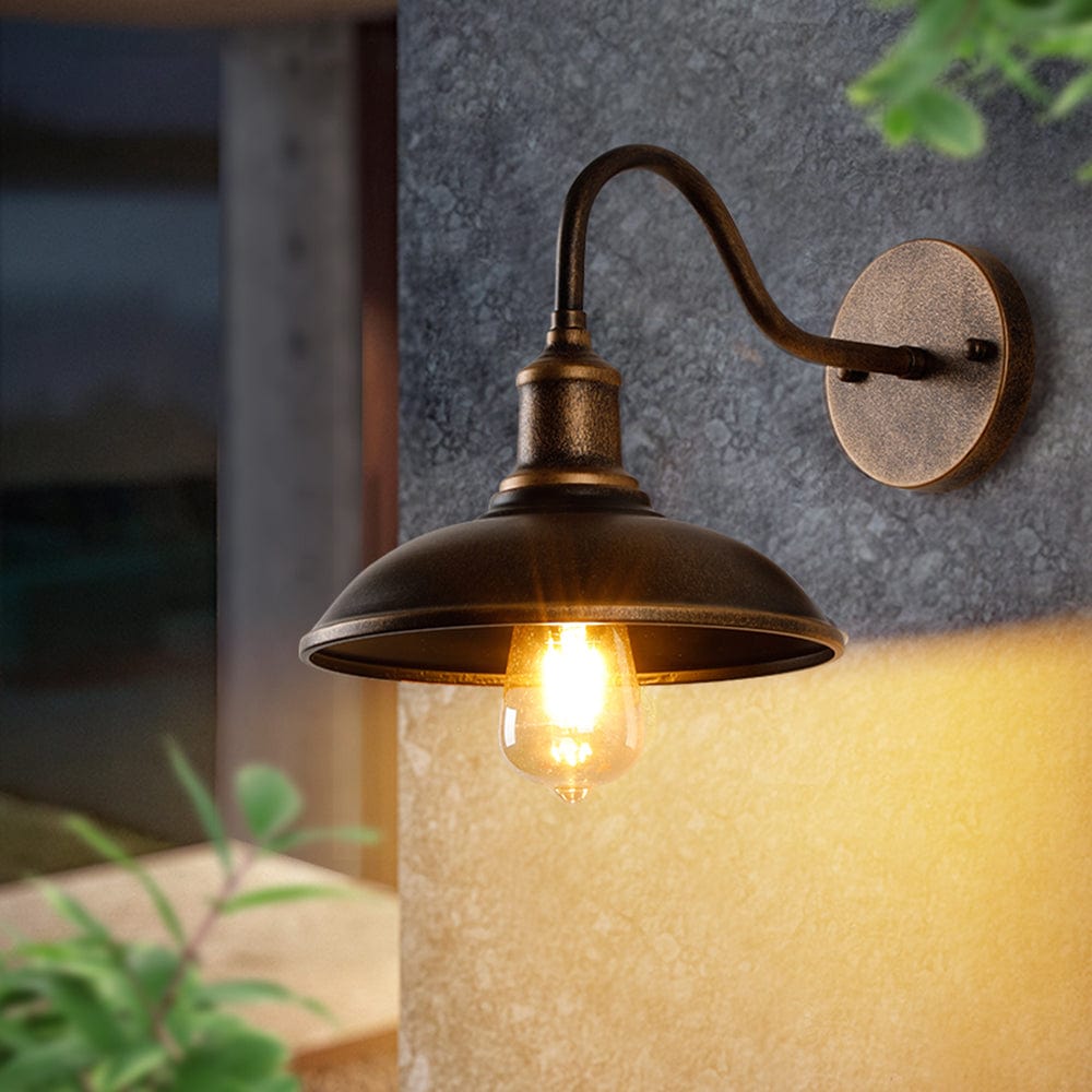 Rustic Outdoor Wall Lamp Antique Brass Bowl Design | IP65 Waterproof LED Light | E27 Wired Patio Garden Lighting Alessio